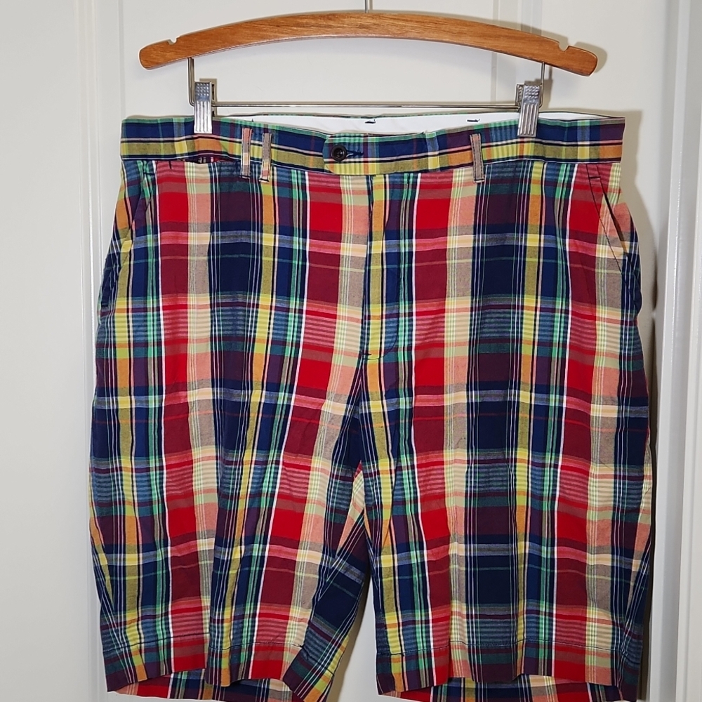 Vtg Polo Ralph Lauren Back Buckle Plaid Shorts Cotton Men's 38 11" Inseam